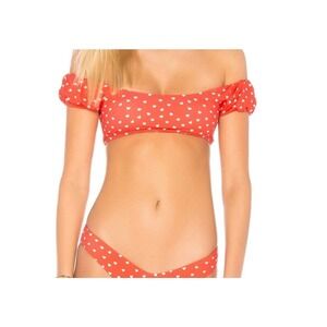 NEW Beach Riot Bikini Top L Red White Hearts Off Shoulder Swim Top‎ Retro Y2K